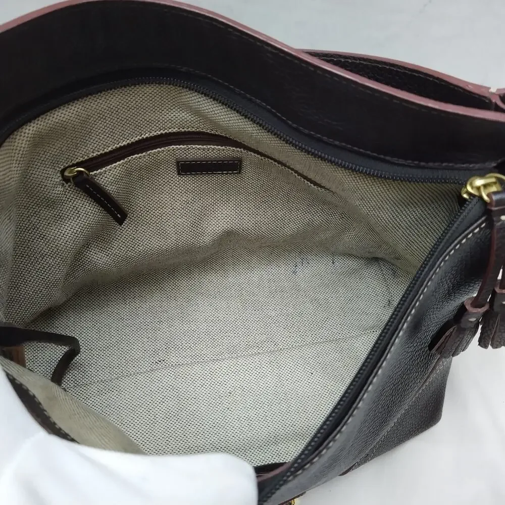 Dooney & Bourke Brown Pebbled Leather Round Logo Zipper Hobo Shoulder Bag